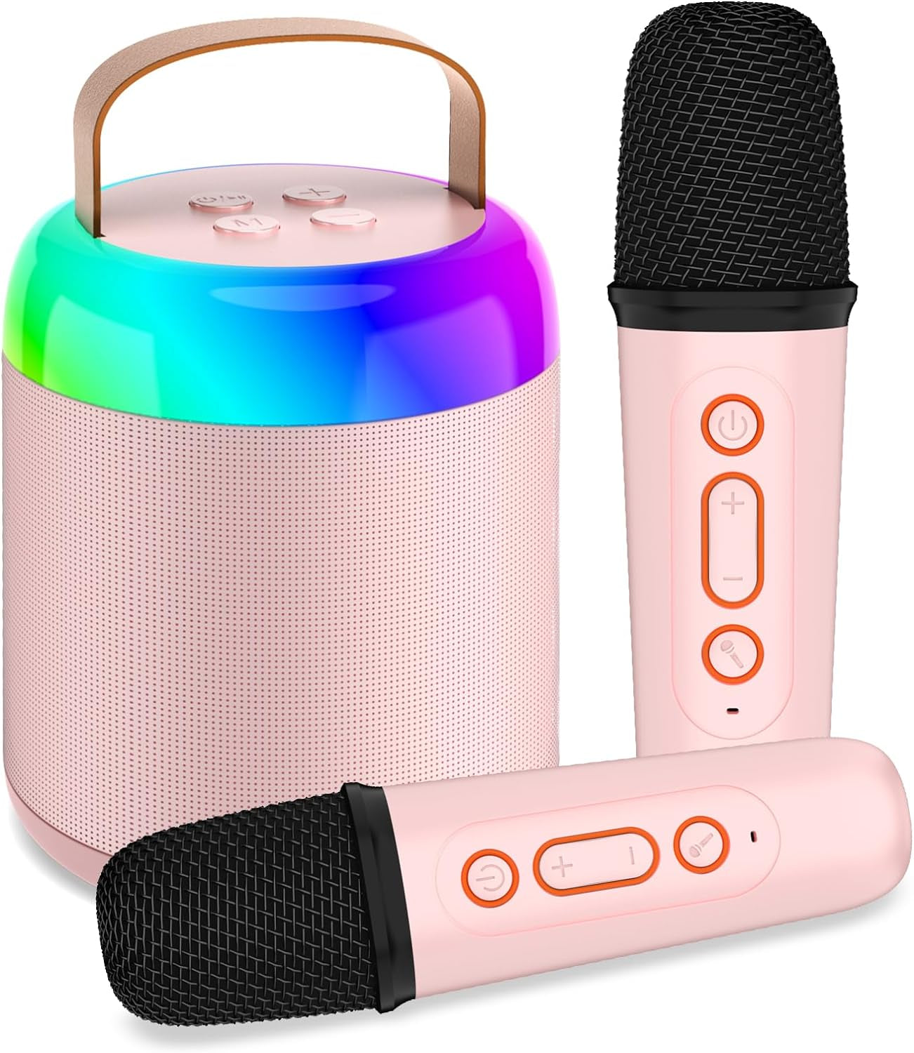 Portable Mini Karaoke Machine with Dual Wireless Microphones and LED Party Lights - Aged 4+