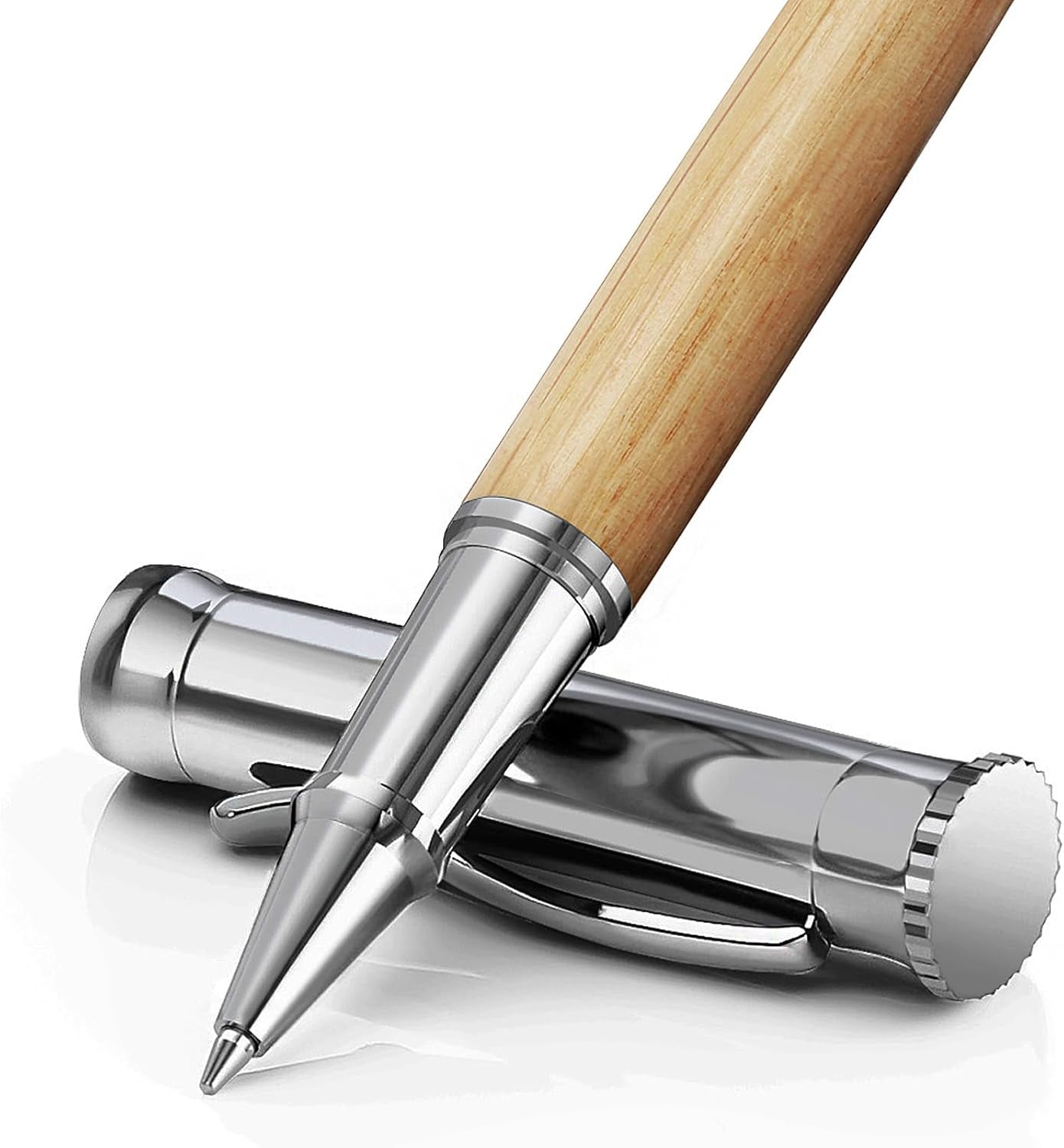 Luxury Rollerball Pen Set, Extra 2 Ink Refills(1 Black & 1 Blue), Fancy Writing Pen Nice Office Gift for Men, Professional, Executive, Cool Wooden Pen for Journaling - White Oak