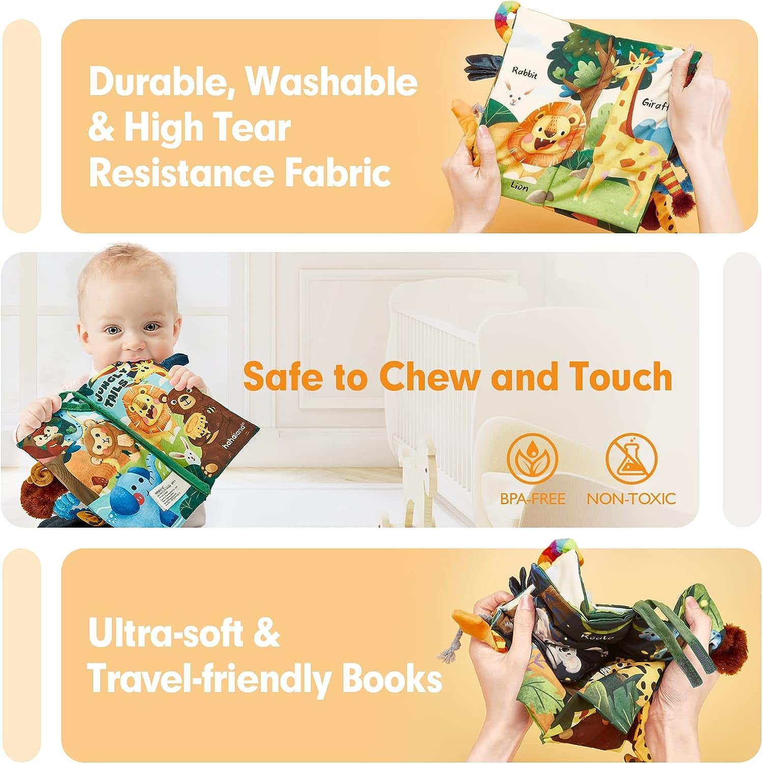 Jungly Tails Touch Feel Crinkle Cloth Book for Infants - Ideal for Newborns Aged 0-12 Months