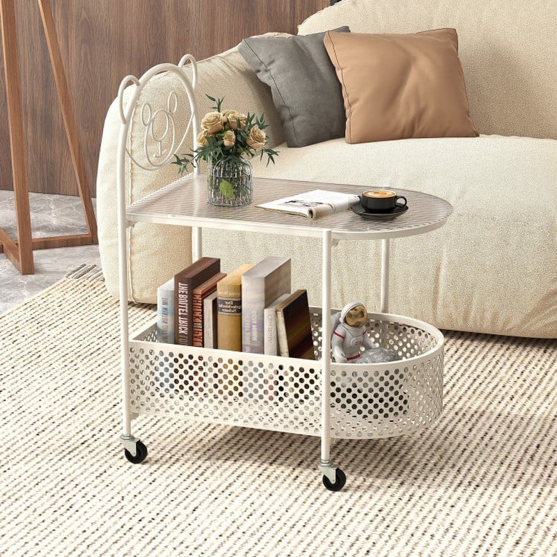2-Tier Mobile Glass Coffee Table Featuring Bear Design