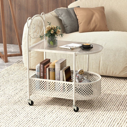 2-Tier Mobile Glass Coffee Table Featuring Bear Design