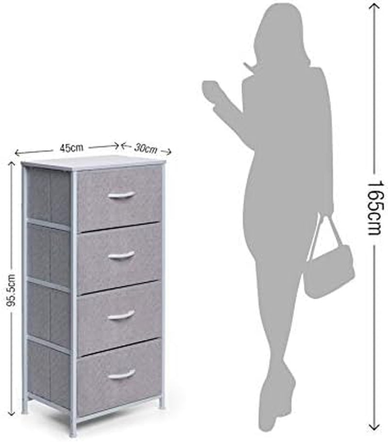 Tall Dresser for Bedroom - Fabric Dresser with 4 Storage Drawers and Wood Top for Closet, Living Room, Nursery Room, Office Storage and Dorm - Grey and White