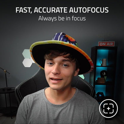 Full HD Streaming Webcam with Adjustable Ring Light, Built-In Microphone, and Autofocus - Compatible with Zoom, Teams, and Skype