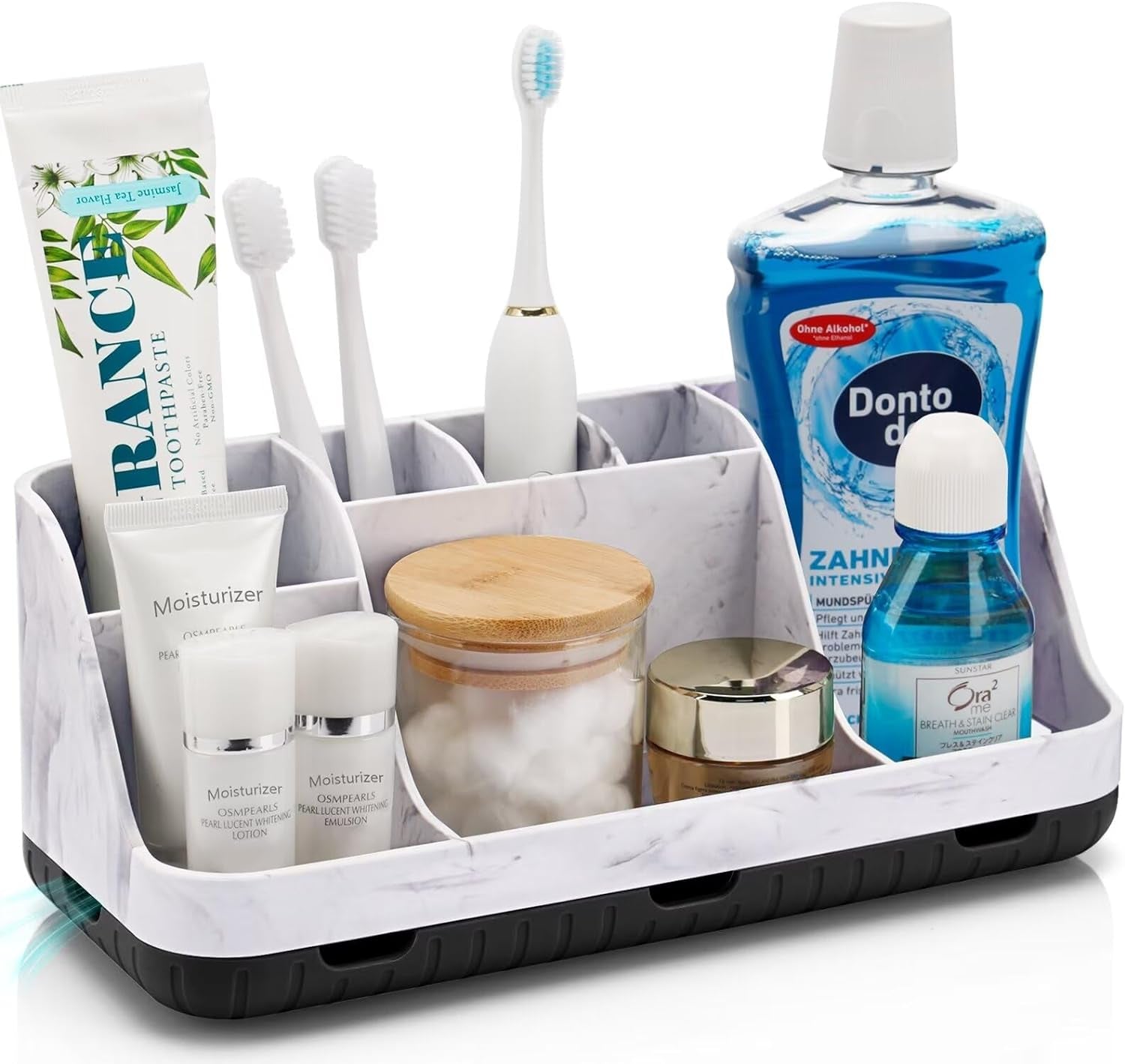 Detachable 7-Slot Marble Bathroom Organizer for Electric Toothbrushes and Toothpaste 