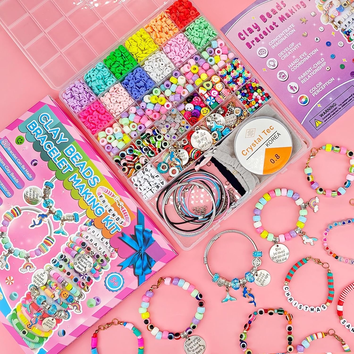 Girls' Bracelet Making Kit - 3400 Pieces of Beads for Charm Jewelry Creation, Unicorn and Mermaid Craft Supplies, Ideal Ages 5+