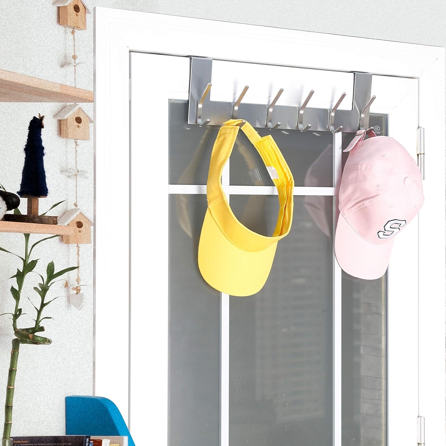 over the Door Hook Door Hanger:Over the Door Towel Rack with 6 Hooks for Hanging Coats,Door Coat Hanger Towel Hanger over Door Coat Rack for Towels,Clothes,Back of Bathroom,Silver