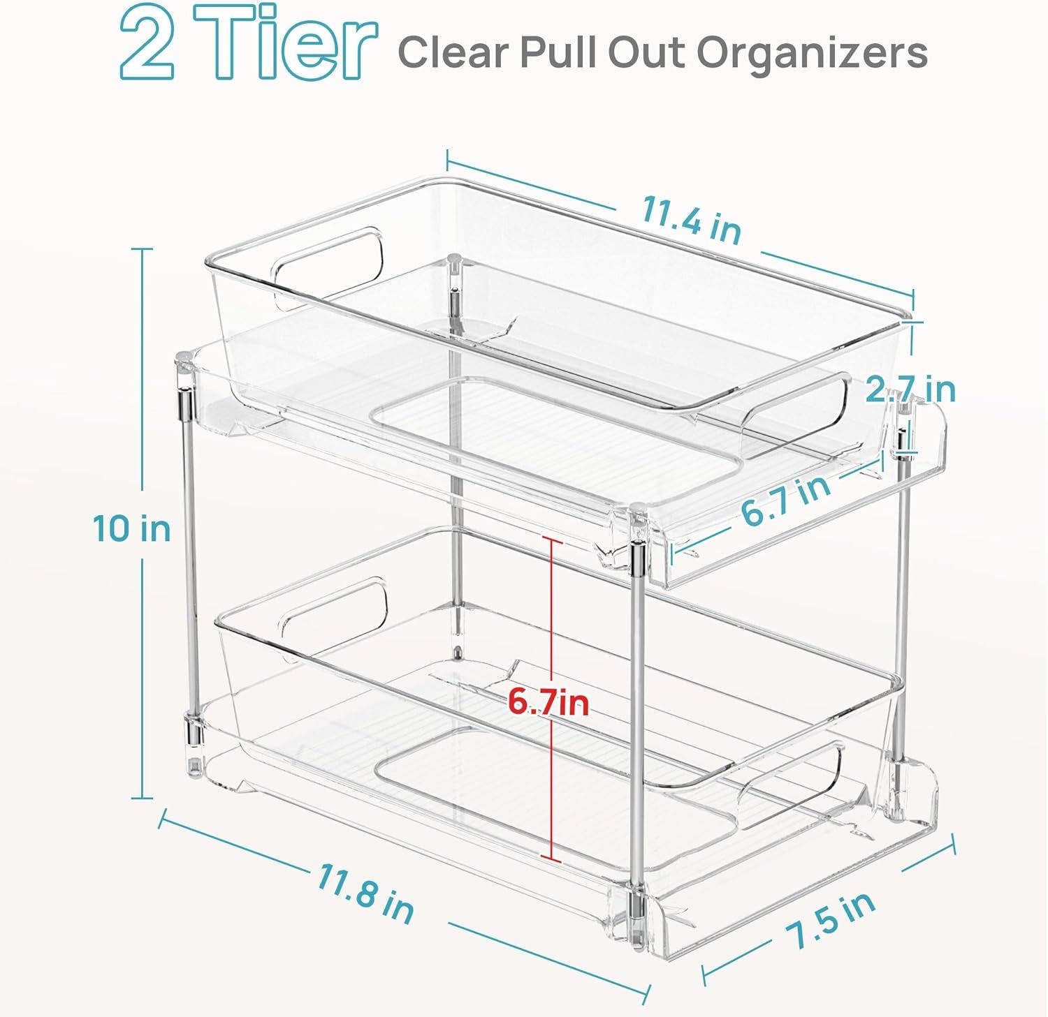 2-Tier Clear Bathroom Storage Organizer Set - Under-Sink and Vanity Counter Containers with Pull-Out Track System