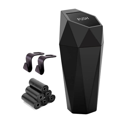 Car Trash Can with Lid - Set of 2 Mini Cup Holder Trash Bins, Leakproof, Includes 2 Hooks and 90 Trash Bags - Black