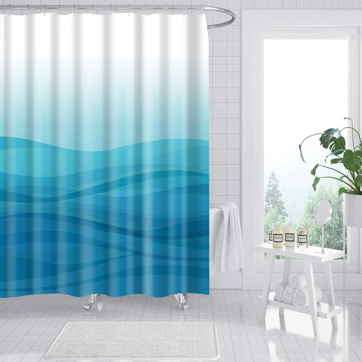 Modern Waterproof Polyester Bath Shower Curtain Set with Hooks and Elegant Design