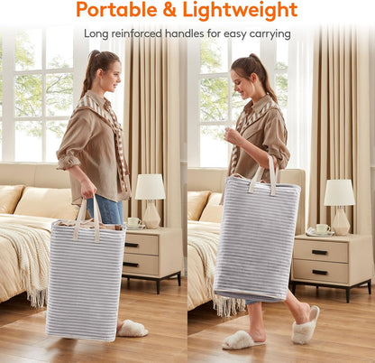 2-Pack 80L Freestanding Laundry Hamper, Collapsible, Easy Carry Extended Handles, Grey