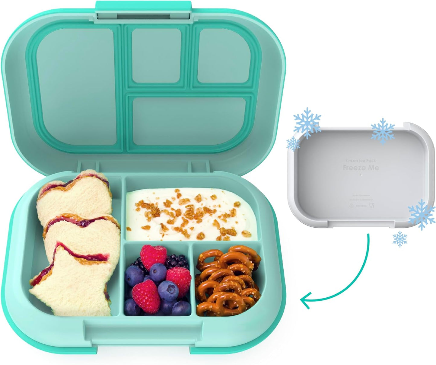 Children's Leak-Proof Lunch Box with Reusable Ice Pack - 4-Compartment Bento Container, Microwave & Dishwasher Safe, 2-Year Warranty (Gray)