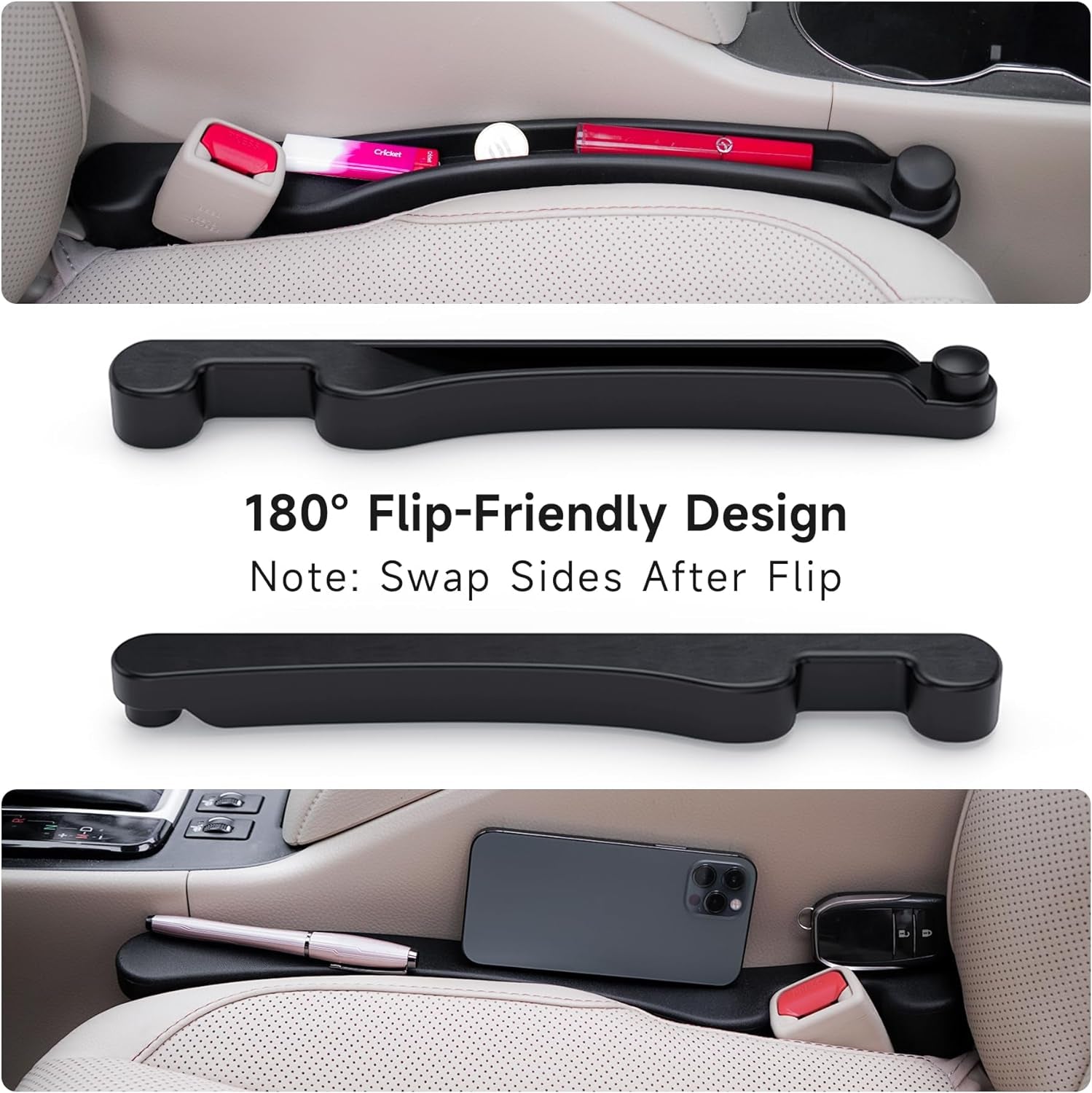 Multifunctional Car Seat Gap Filler Set of 2 - Soft Foam Organizer with Hook Function - Universal Fit 
