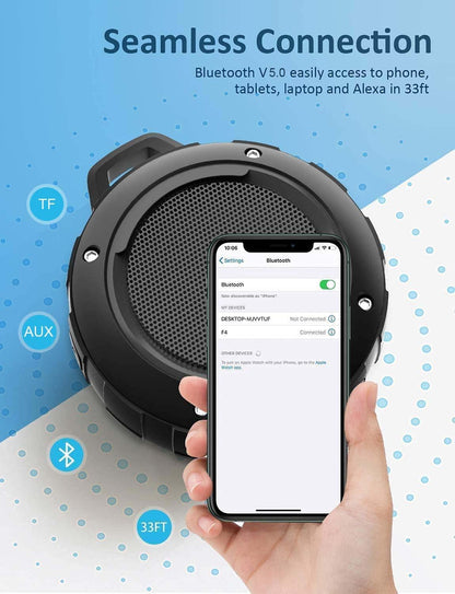 Outdoor Waterproof Bluetooth Speaker - Portable Mini Shower Speaker with Subwoofer and Enhanced Bass, Built-in Microphone (Black)
