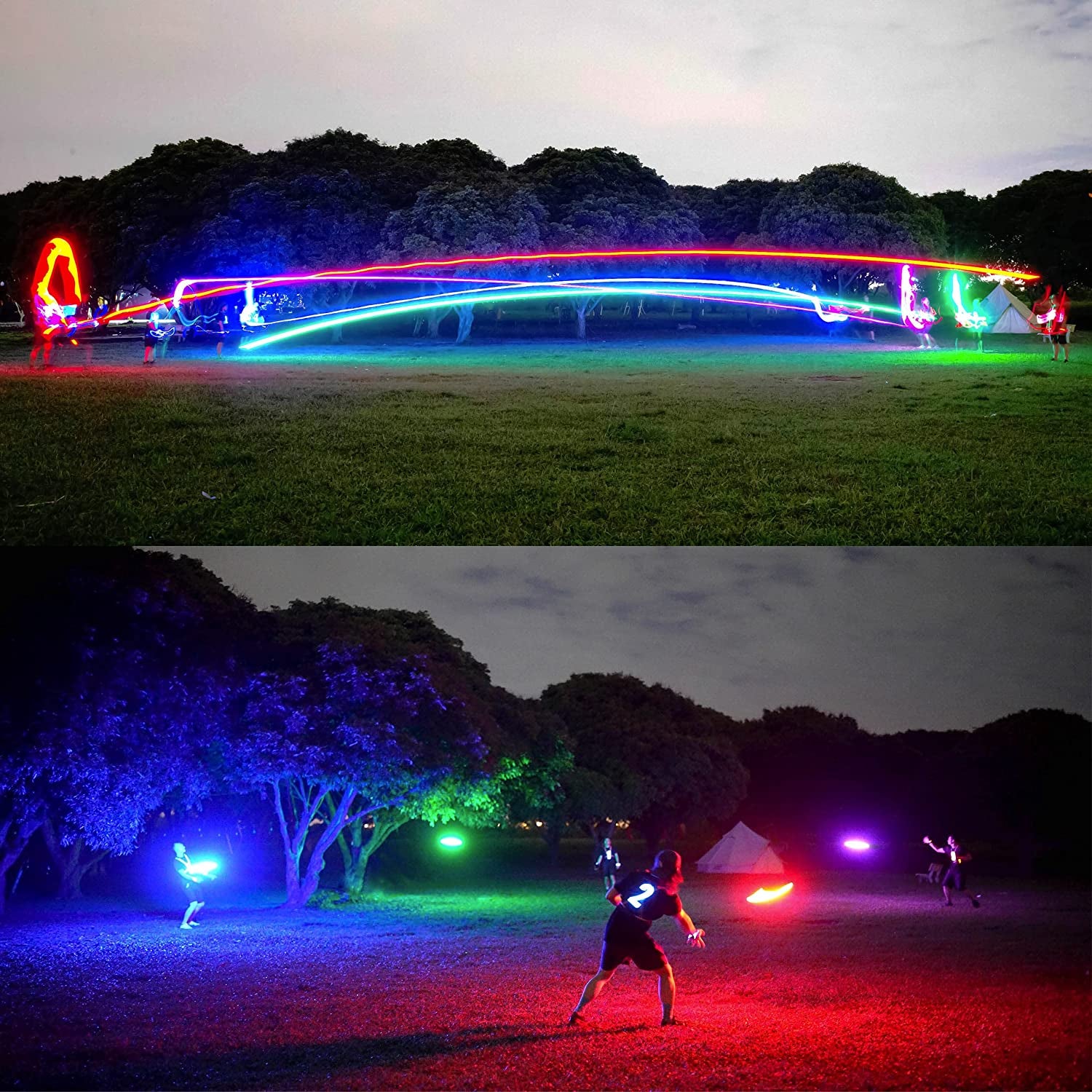 RGB Flying Disc - 16 Million Colors, 36 LEDs, Ultra Bright, Smart Modes, Auto Light Up, Rechargeable, 175g Frisbee