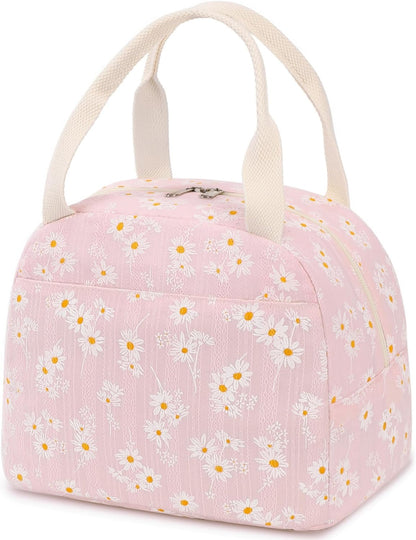 Corduroy Insulated Lunch Tote Bag for Men and Women - Reusable Large Capacity Cooler for Work, Picnics, and Travel (Strawberry Design)