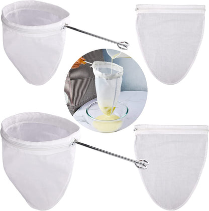 Ultra Fine Mesh Strainer Bags with Stainless Steel Frame Handle - Commercial Grade Reusable Food Filter Bags