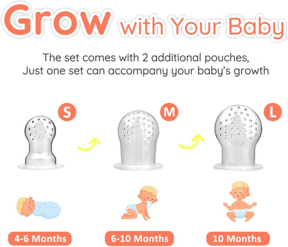 Fruit Food Feeder Pacifier- BPA-Free Teething Relief, Breast Milk Popsicle Mold - Purees, Food Freezer Cube Tray, 2 Additional Pouches
