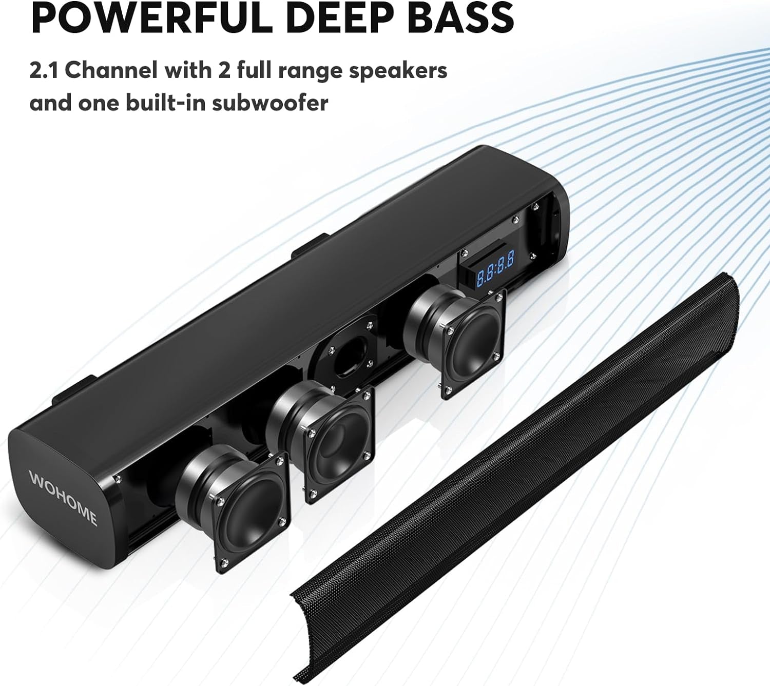 2.1 Channel Compact Sound Bar - Integrated Subwoofer and 6-Level Voice Enhancement, 16-Inch Bluetooth Speakers, Optical, Aux, USB Connectivity (Black)