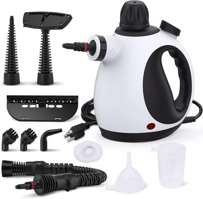 Portable Handheld Steam Cleaner with 10-Piece Accessory Kit for Multi-Purpose Home and Vehicle Cleaning