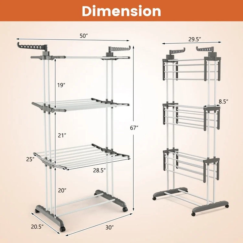 4-Tier Clothes Drying Rack with Rotatable Side Wings and Collapsible Shelves