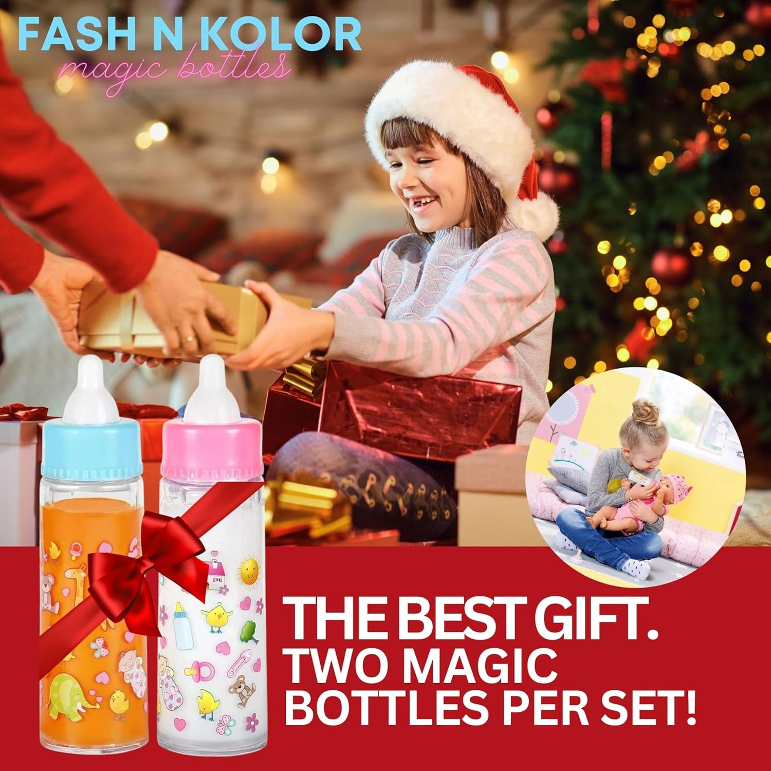 My Sweet Baby Disappearing Magic Bottles Set - Includes 1 Milk Bottle, 1 Juice Bottle, and Pacifier for Baby Doll (Colorful)