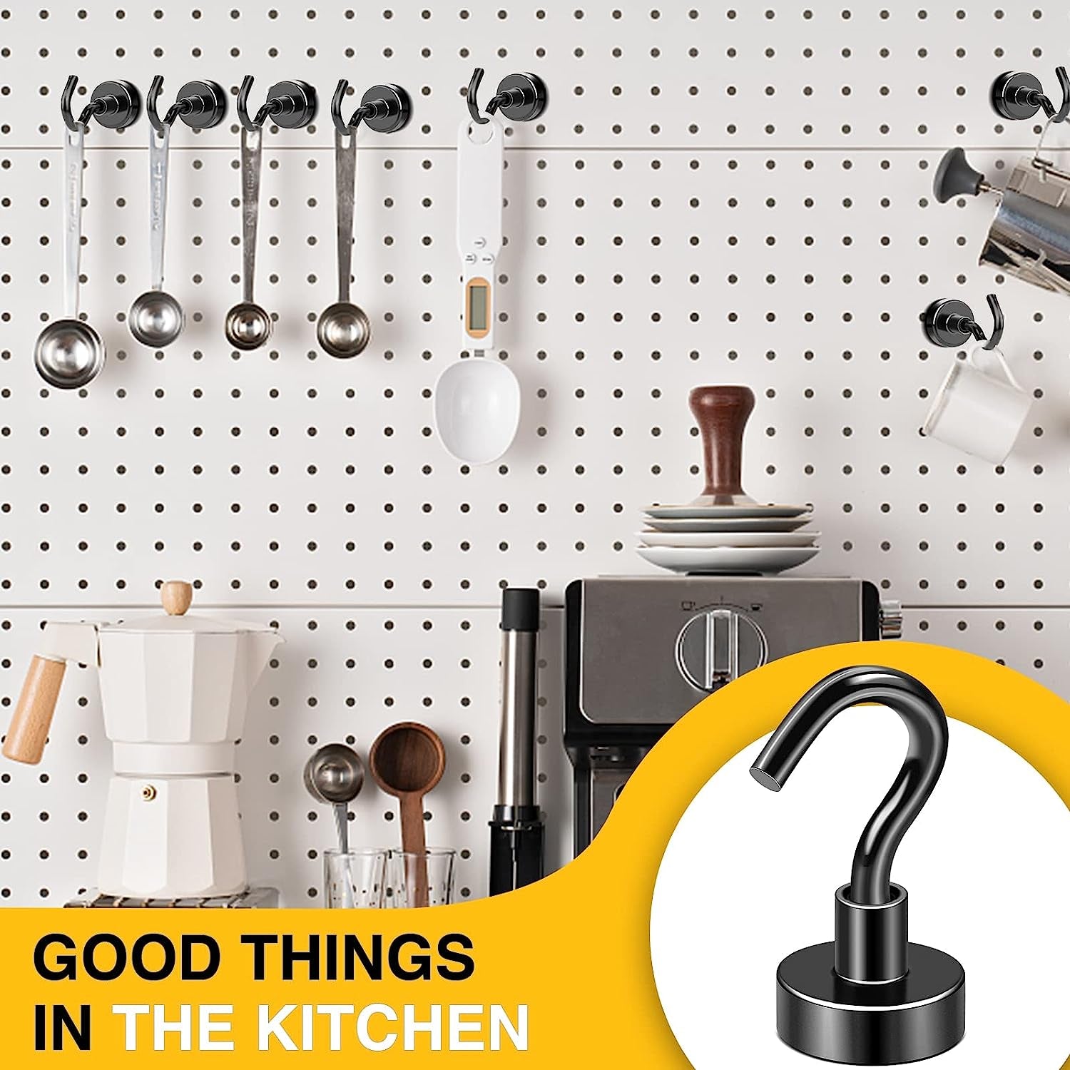 Heavy-Duty Black Magnetic Utility Hooks - 25 lbs Capacity Rare Earth Neodymium Magnet with Nickel Coating, Set of 6 for Kitchen, Office, Classroom, and Garage Use