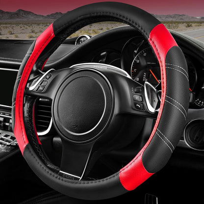 Line Rider Microfiber Leather Sport Steering Wheel Cover - Universal Fit (14.5-15 Inches) - Anti-Slip, Comfortable