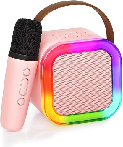 Mini Portable Karaoke Machine- Dual Wireless Microphones and LED Lights, for Ages 4+