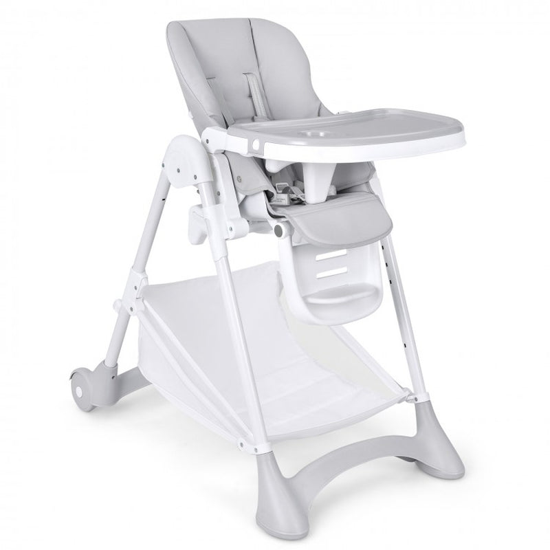 Folding Baby Chair with Wheel Tray and Storage Basket
