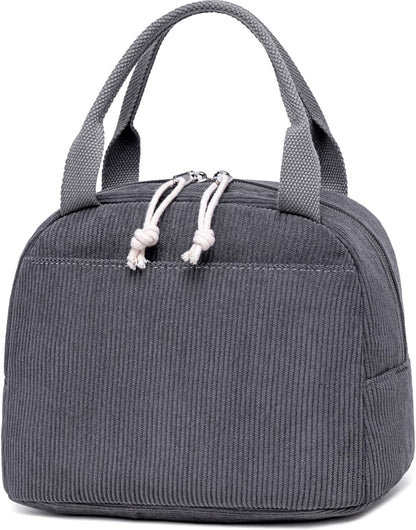 Corduroy Insulated Lunch Tote Bag for Men and Women - Reusable Large Capacity Cooler for Work, Picnics, and Travel (Strawberry Design)