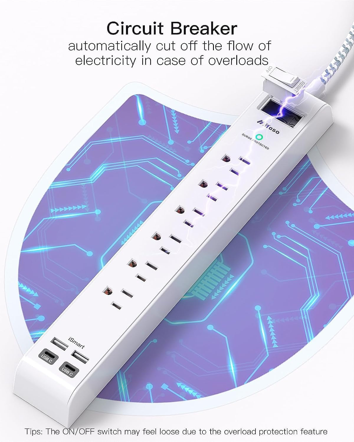 Dual Pack Power Strip - Surge Protector with 6 Outlets and 4 USB Charging Ports, 5Ft Braided Extension Cord, Flat Plug, Overload Protection, Wall Mount for Home and Office Use