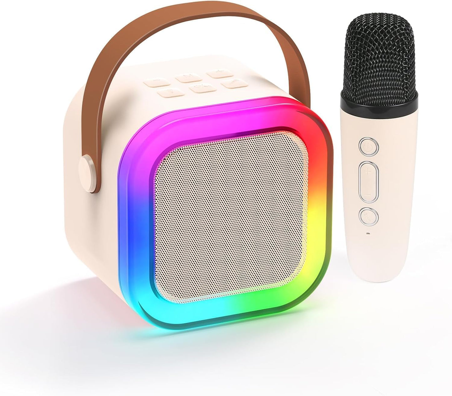 Mini Portable Karaoke Machine- Dual Wireless Microphones and LED Lights, for Ages 4+