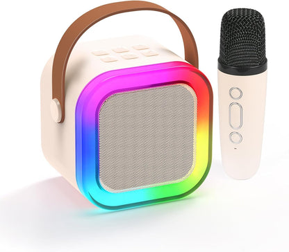 Mini Portable Karaoke Machine- Dual Wireless Microphones and LED Lights, for Ages 4+