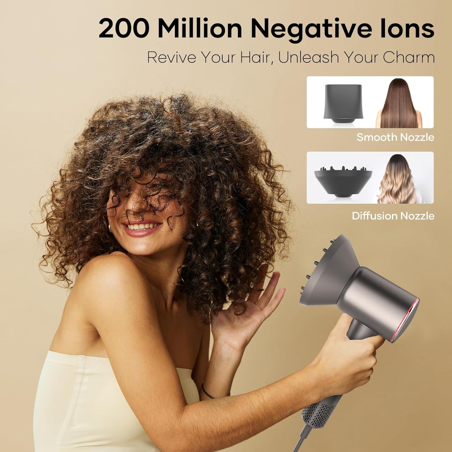 Hair Dryer with 110,000 RPM Brushless Motor, 1500W High-Speed Performance, Magnetic Nozzle & Diffuser - (Gray)