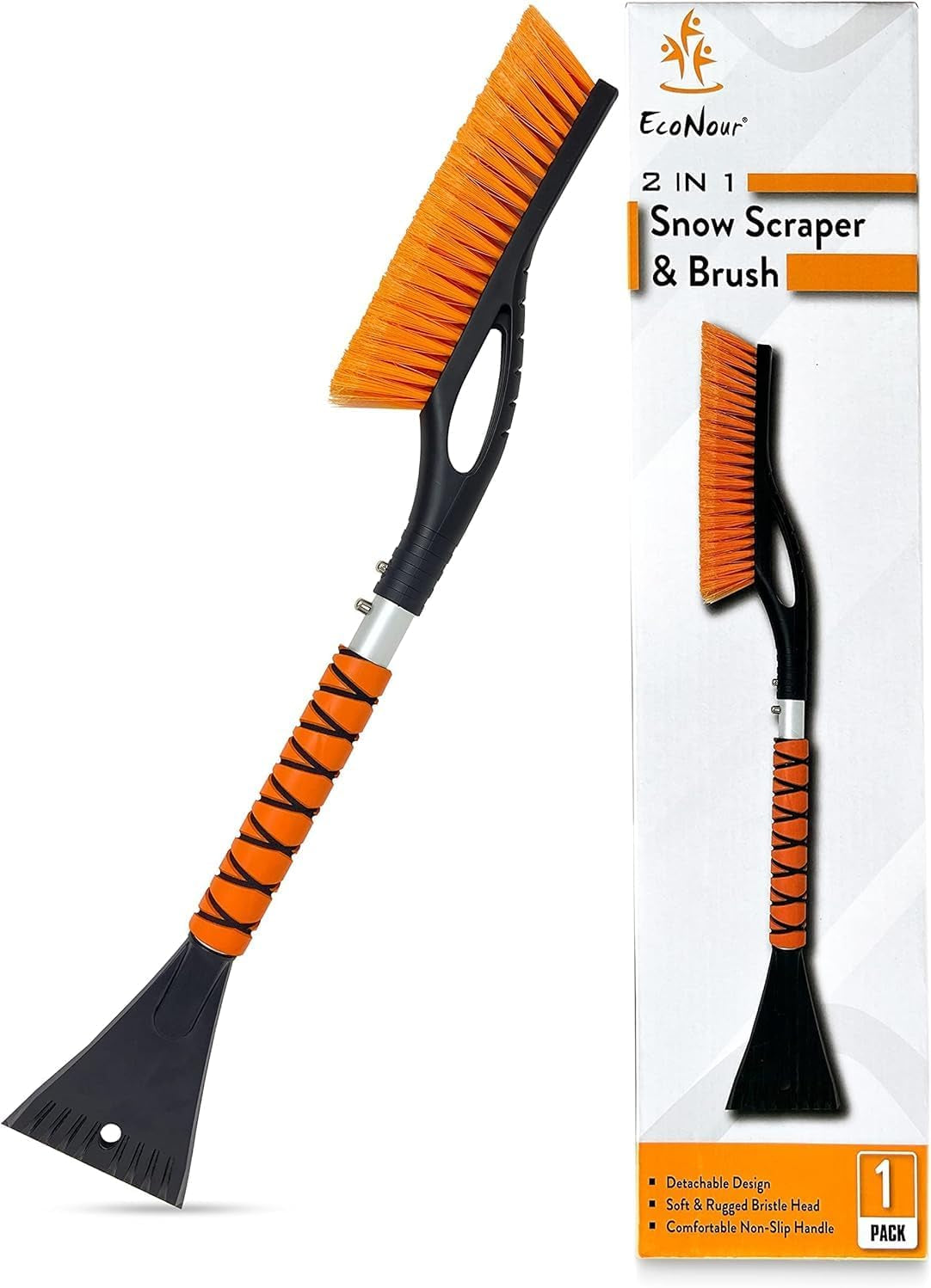 27-Inch Aluminum Snow Brush - Ice Scraper, Automotive Windshields, Windows | Ergonomic Foam Grip Winter Accessory 