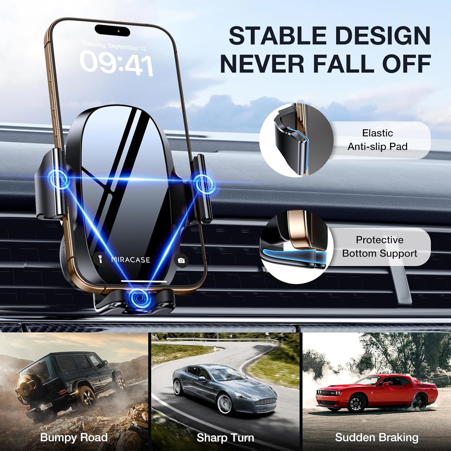 Car Air Vent Phone Holder Mount - Compatible with iPhone 16, 15 Pro Max, 14, Samsung, All Smartphones