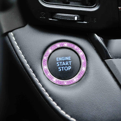 Crystal Rhinestone Engine Start Ring Decals - 2 Pack Push Start Button Covers, Key Ignition Knob Accessories, Sparkling Car Interior Decor for Women (Purple)