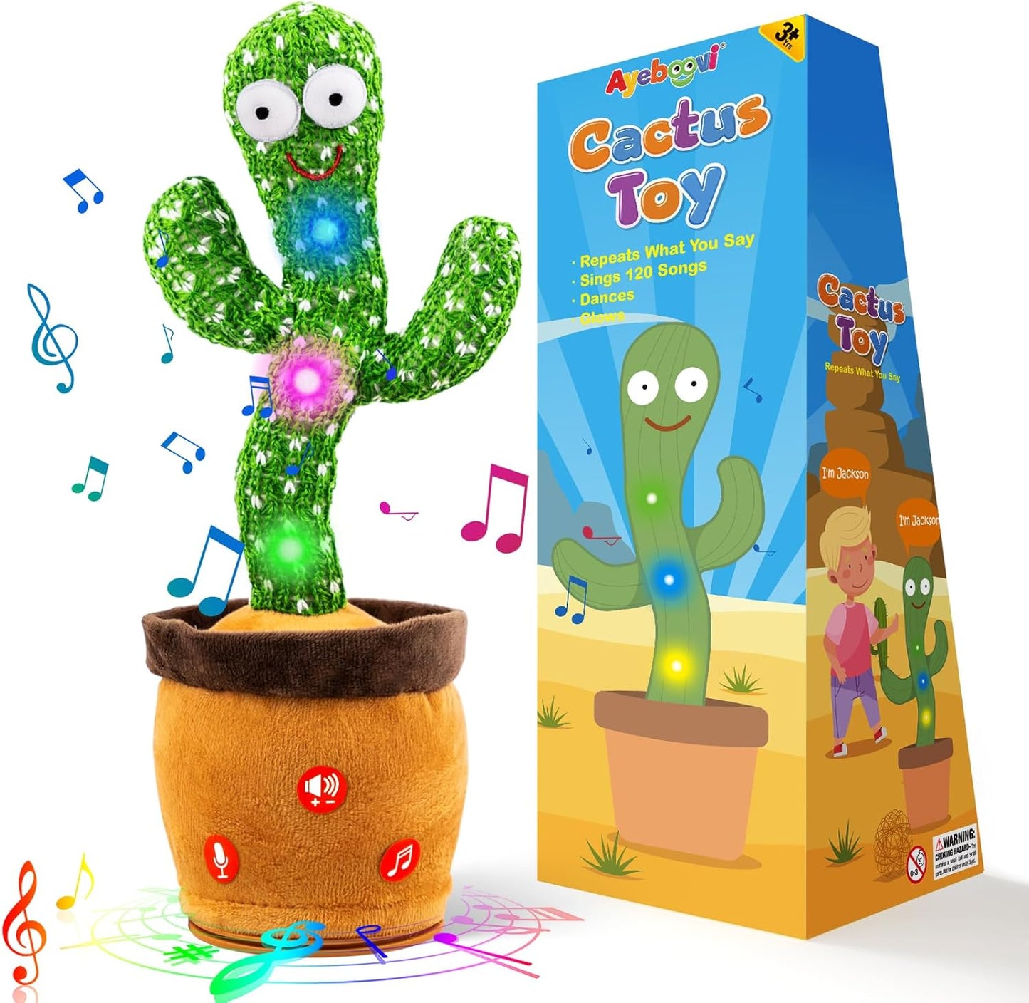 Interactive Dancing Cactus Toy for Toddlers - Voice Mimicking and Singing 120 Songs, Aged 3+, Including Autism-Friendly Features