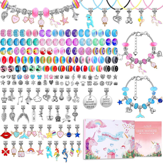 Charm Bracelet Making Kit - Unicorn, Mermaid Themed DIY Jewelry Set with Beads 180Pcs
