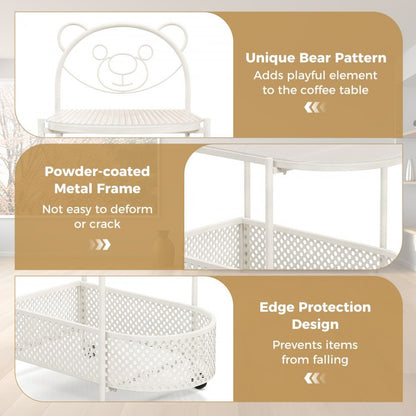 2-Tier Mobile Glass Coffee Table Featuring Bear Design