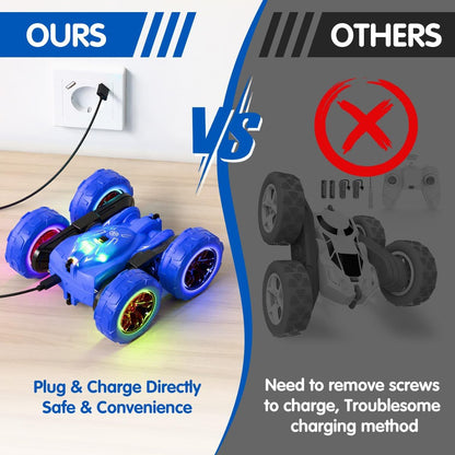 Rechargeable Remote Control Stunt Car with Colorful Lights, 360° Double-Sided Flips, 2.4GHz 4WD All-Terrain RC Aged 3+
