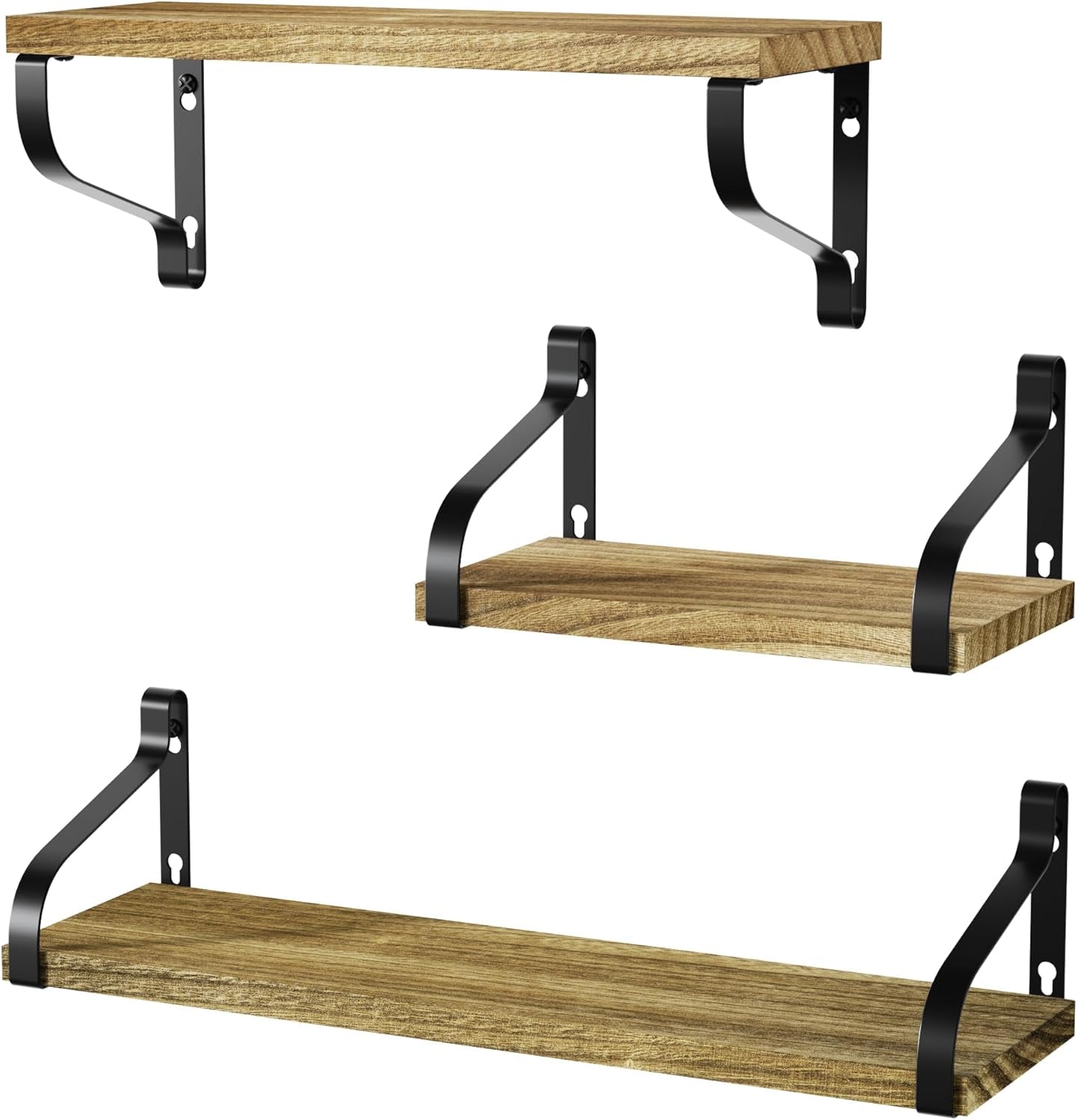 Set of 3 Rustic Wall-Mounted Floating Shelves in Weathered Grey Wood for Versatile Home Decor