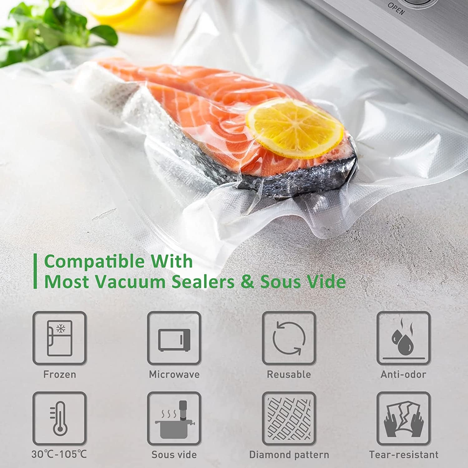 Food Vacuum Sealer Bag Rolls - Set of 6 Commercial Grade BPA-Free Sous Vide Bags in 6, 8, and 11 Inch Sizes for All Vacuum Sealers