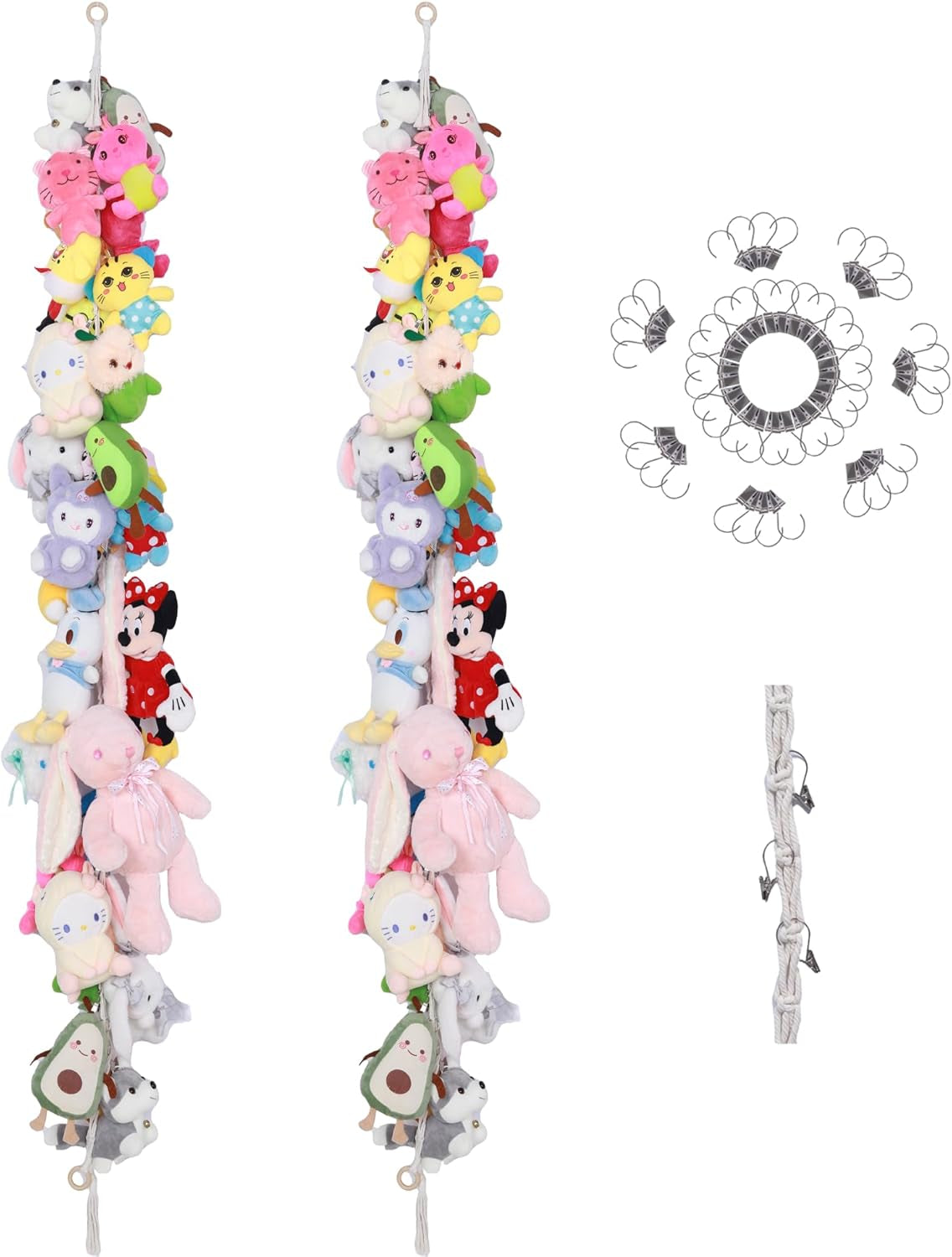 Cotton Stuffed Animal Storage Chain Set - 40 Metal Clips - 80-Inch Wall Organizer