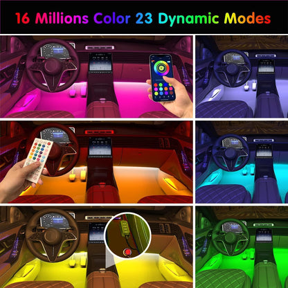 Interior LED Car Lighting System with Remote and App Control, Music Sync, RGB Color Change, and 12V Car Charger