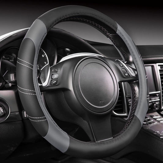 Line Rider Microfiber Leather Sport Steering Wheel Cover - Universal Fit (14.5-15 Inches) - Anti-Slip, Comfortable