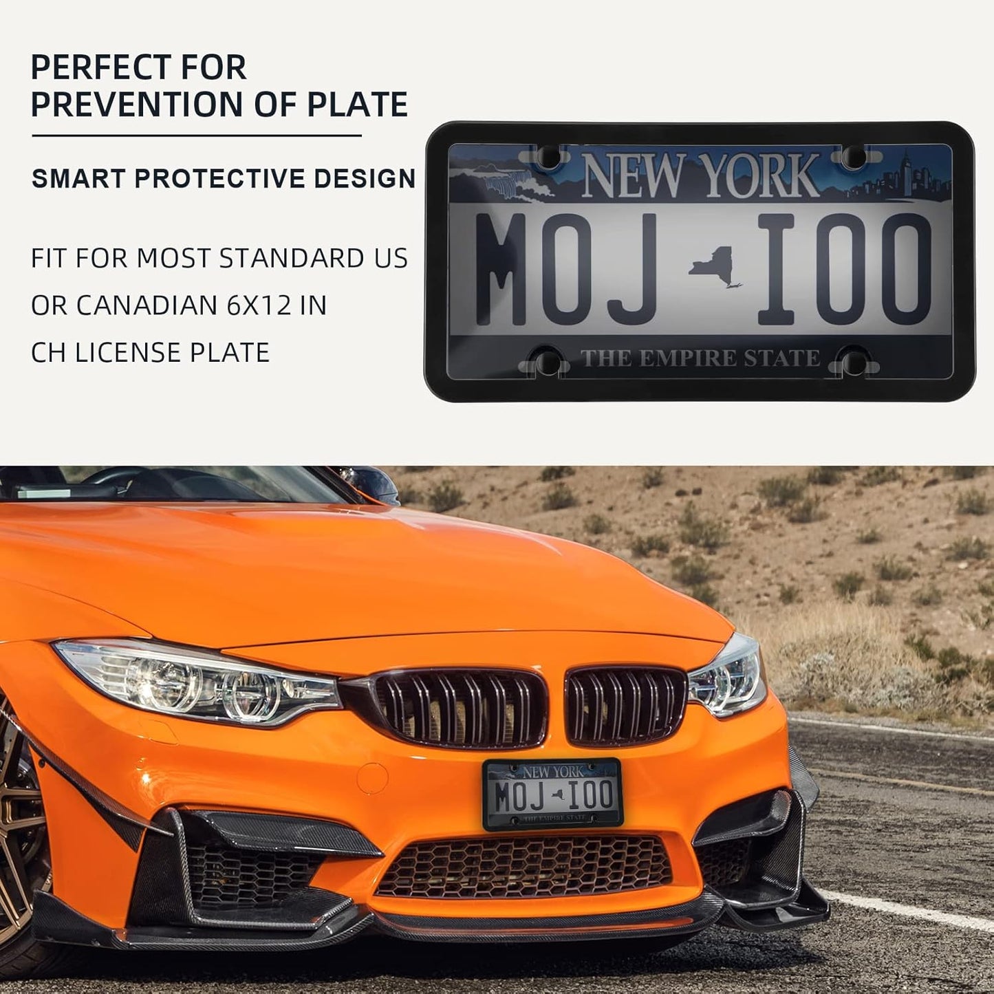 2-Pack Unbreakable Smoked License Plate Covers - Bubble Design - Tinted Frame Shield, Standard US Plates, Screws, Caps