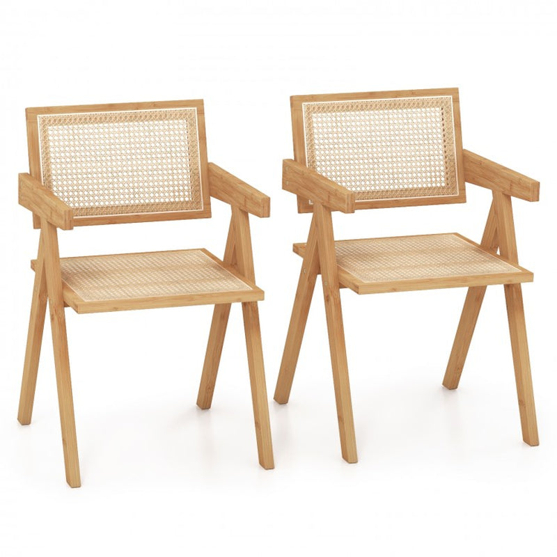Set of Two Rattan Accent Chairs with Natural Bamboo Frame