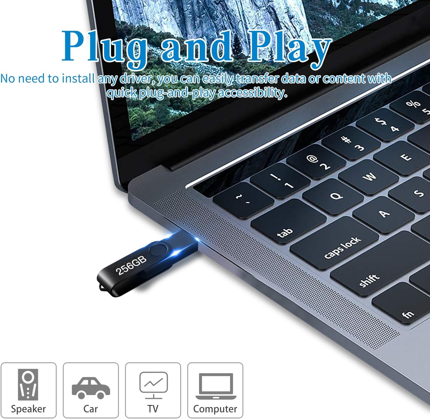 256GB USB Flash Drive - High-Speed Portable Thumb Drive with Keychain - Actual Storage 249GB Approx - Large Capacity Memory Stick
