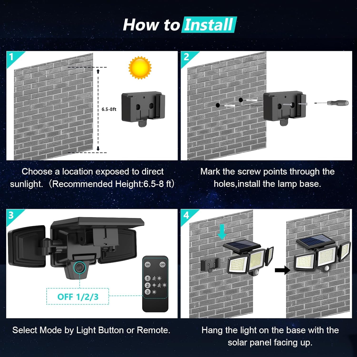 Solar Outdoor Lights 2500LM 210 LED Security Lights with Remote Control,3 Heads Motion Sensor Lights, IP65 Waterproof,270° Wide Angle Flood Wall Lights with 3 Modes(3 Packs)